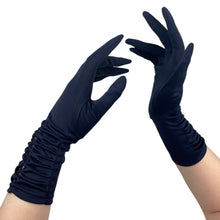 Load image into Gallery viewer, Charming Vintage Navy Blue Nylon Gloves with Diamond Openwork Detail on the Wrist - Size 6.5
