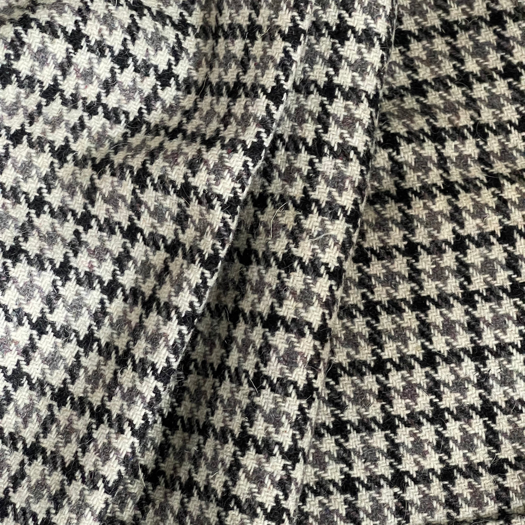 Vintage Houndstooth Check Skirt Wool Fabric in Cream, Black and Grey - Comes with Zip and Button - 28