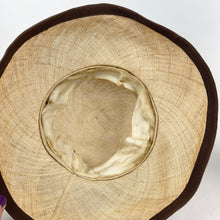 Load image into Gallery viewer, Original 1950&#39;s Natural Straw Hat with Dark Chocolate Brown Velvet Ribbon and Bow Trim - AS IS *
