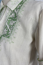 Load image into Gallery viewer, Original 1930&#39;s Hand Embroidered Muslin Blouse - Stunning Green Leaf Embroidery - Bust 34 36
