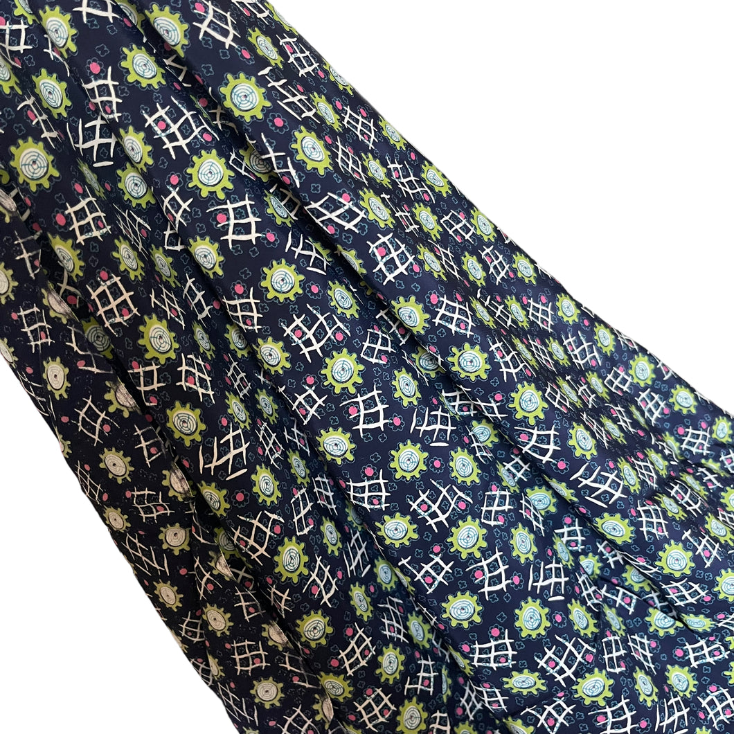 Original 1940's Cold Rayon Novelty Print Dressmaking Fabric in Navy, Pink and Lime Green - Selling by the Metre