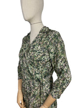 Load image into Gallery viewer, Original 1950&#39;s Silk Floral Day Dress in Green - Bust 38 *
