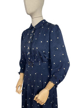 Load image into Gallery viewer, Original 1930&#39;s Navy Silk Belted Day Dress with Cream Polka Dots - Bust 36 38
