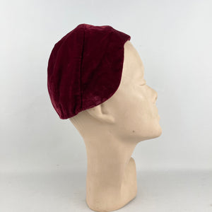 Original 1950's Red Wine Cotton Velvet Close Fitting Hat *