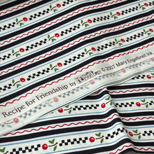 Load image into Gallery viewer, Recipe for Friendship by Moda - Black and White Stripes with Cherries - 100% Cotton Dressmaking Fabric - 42&quot; x 76&quot;
