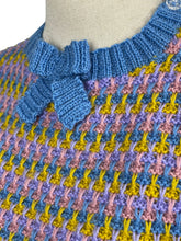 Load image into Gallery viewer, Reproduction 1940&#39;s Waffle Stripe Jumper in Blue, Pink, Purple and Mustard Knitted from a Wartime Pattern - Bust 36 38 40
