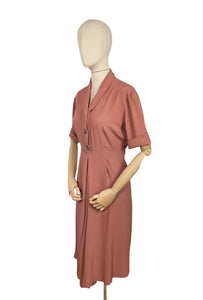 Original Late 1940's or Early 1950's Salmon Pink Day Dress with Glass Buttons - Bust 38 40