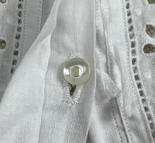 Load image into Gallery viewer, Antique White Cotton Chemise with Broderie Anglaise, Pintucks, Tie Waist and Yoke, Mother of Pearl Buttons - Bust 32 34 *
