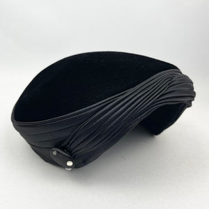 Original 1950's Black Cotton Velvet Hat with Paste Button Trim - Classic Piece