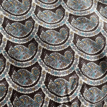 Load image into Gallery viewer, Vintage Lightweight Wool Dressmaking Fabric - Dark Brown with White, Blue, Grey and Mustard Print - 38&quot; x 68&quot;

