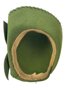 Original 1930's 1940's Green Felt Tilt Hat with Bound Edge and Bow Trim *