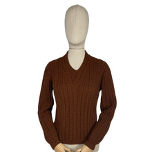 Load image into Gallery viewer, Reproduction Hand Knitted Jumper in Warm Brown with Long Sleeves - Bust 36 38
