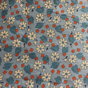 Original 1930's Fine Cotton Dressmaking Fabric in Orange, White and Blue Floral - 32" x 86"