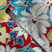 Load image into Gallery viewer, Bold Floral Floppy Cotton Dressmaking Fabric - Red Base with Floral Print in Pink, Blue, White and Orange - 36&quot; x 140&quot;
