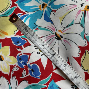 Bold Floral Floppy Cotton Dressmaking Fabric - Red Base with Floral Print in Pink, Blue, White and Orange - 36" x 140"