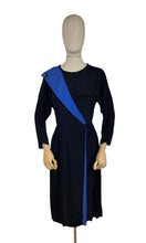 Load image into Gallery viewer, Original 1980&#39;s does 1940&#39;s Black and Blue Crepe Colour Block Dress - Bust 34 36 *
