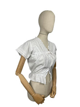 Load image into Gallery viewer, Antique White Cotton Chemise with Sleeves - Broderie Anglaise, Pintucks, Tie Waist and Yoke - Bust 34 36 *
