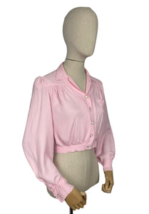 Original 1940's Pale Pink Long Sleeved Blouse with Neat Collar - Bust 34 35