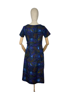 Original 1960’s Cotton Day Dress in Blue with Abstract Print - Bust 36 38