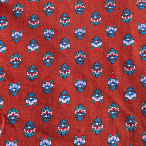 Medium Weight Cotton Dressmaking Fabric - Rust Base with Floral Print in Purple, Blue, Red and White - 58" x 90"