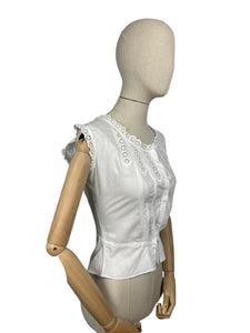 Antique White Cotton Chemise with Broderie Anglaise, Pintucks, Tie Waist and Yoke, Mother of Pearl Buttons - Bust 32 34 *