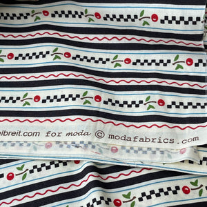 Recipe for Friendship by Moda - Black and White Stripes with Cherries - 100% Cotton Dressmaking Fabric - 42" x 76"