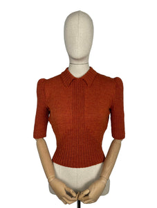 Reproduction 1940's Wartime Jumper with Neat Collar in Rust - Bust 38 40 42