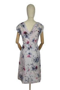 Original 1950's Floral Nylon Pretty Day Dress with Pastel Carnation Print - Bust 34