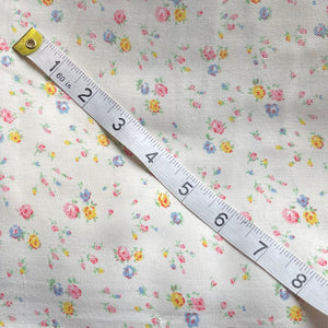 1940's Brushed Cotton Dressmaking Fabric for Nightwear or Underwear - White Base with Floral Sprays in Pink, Yellow, Blue and Green - 35" x 100" - No.1
