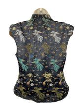 Load image into Gallery viewer, Vintage Inky Black Satin Blouse with Silk Embroidered Chinese Dragons and Phoenixes - Bust 32 34
