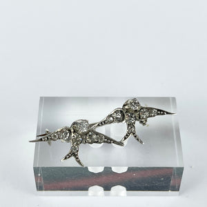 Antique Victorian Hallmarked Silver Double Swallow Brooch Set with Paste - Sweetheart Brooch *