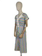 Load image into Gallery viewer, Original 1940&#39;s Lightweight Summer Dress in Stripes of Blue, Red and Green on White - Bust 38 40
