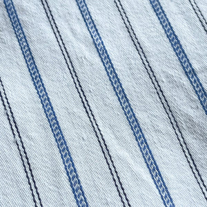 Original 1940's 1950's White Cotton Fabric with Blue and Black Stripe - Medium Weight Shirting - 28" x 128"