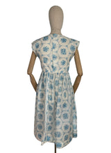 Load image into Gallery viewer, Original 1950&#39;s White and Blue Nylon Day Dress with Pretty Roses Print - Bust 34 36
