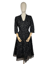 Load image into Gallery viewer, Original 1950&#39;s Volup Cocktail Dress in Black Net With Flower Print by Philip Kunick - Bust 42 44
