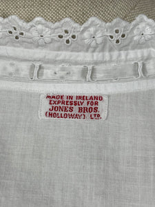 Antique Irish Made White Cotton Chemise with Broderie Anglaise Trim - Bust 34 36 *
