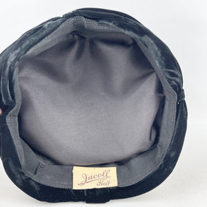 Original 1950's Classic Black Velvet Hat by Jacoll - Great Wardrobe Staple