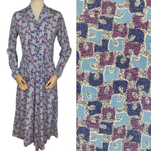 Load image into Gallery viewer, Original 1940’s Long Sleeved Silk Crepe Day Dress with Glass Buttons in Pink, Purple and Blue Abstract Print - Bust 36 38 *
