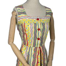 Load image into Gallery viewer, Original 1950&#39;s Striped Cotton Summer Dress in Stripes of Green, White and Red - Bust 34 35 *
