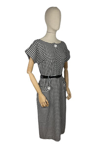 Original 1950's 1960's Black and White Houndstooth Check Wiggle Dress with Pockets - Bust 38 *
