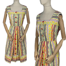 Load image into Gallery viewer, Original 1950&#39;s Striped Cotton Summer Dress in Stripes of Green, White and Red - Bust 34 35 *
