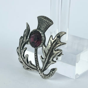Charming Vintage Scottish Thistle Brooch with Purple Paste Stone