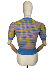 Load image into Gallery viewer, Reproduction 1940&#39;s Waffle Stripe Jumper in Blue, Pink, Purple and Mustard Knitted from a Wartime Pattern - Bust 36 38 40
