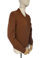 Load image into Gallery viewer, Reproduction Hand Knitted Jumper in Warm Brown with Long Sleeves - Bust 36 38
