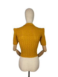 1940's Reproduction Twisted Cable and Rib Jumper in Mustard Pure Wool - Bust 32 33 34