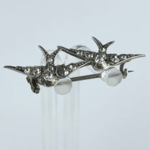 Load image into Gallery viewer, Antique Victorian Hallmarked Silver Double Swallow Brooch Set with Paste - Sweetheart Brooch *
