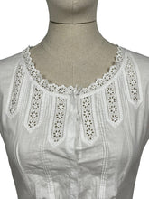Load image into Gallery viewer, Antique White Cotton Chemise with Broderie Anglaise, Pintucks, Tie Waist and Yoke, Mother of Pearl Buttons - Bust 32 34 *
