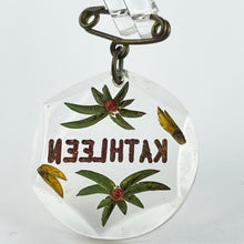 Load image into Gallery viewer, Original 1940&#39;s Reverse Carved Lucite Kathleen Name Brooch with Flowers *
