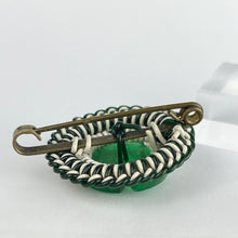 Load image into Gallery viewer, Original 1940&#39;s Green and White Make Do and Mend Brooch with Green Button Middle
