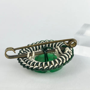 Original 1940's Green and White Make Do and Mend Brooch with Green Button Middle